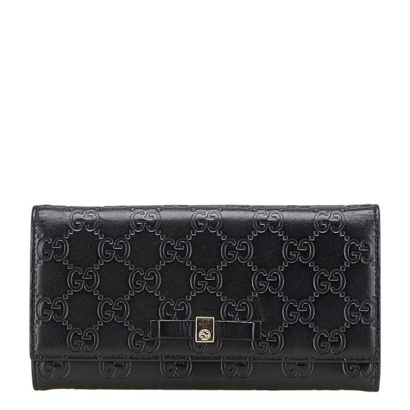 Gucci Wallet ssima Leather Ribbon Long Black - Picture 1 of 8